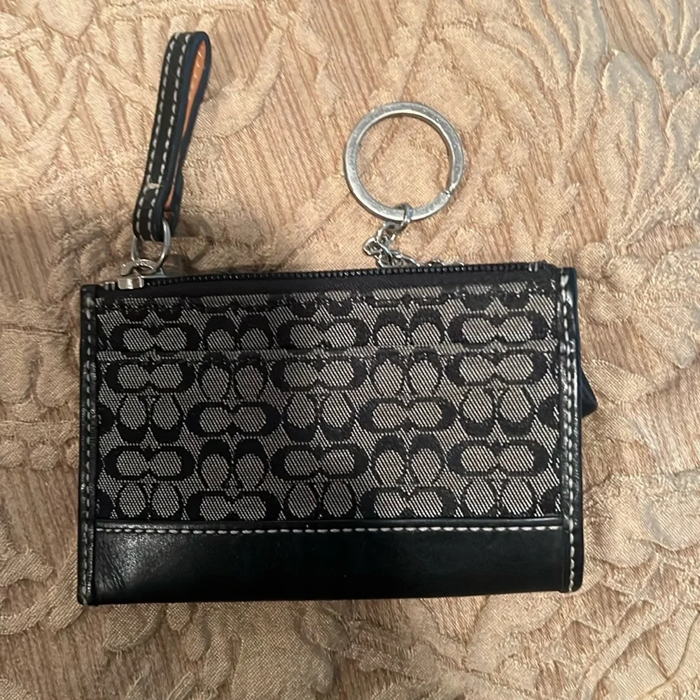 Coach Black Gray Signature wallet Jacquard Card ID Holder Key Chain host pick - Picture 5 of 15